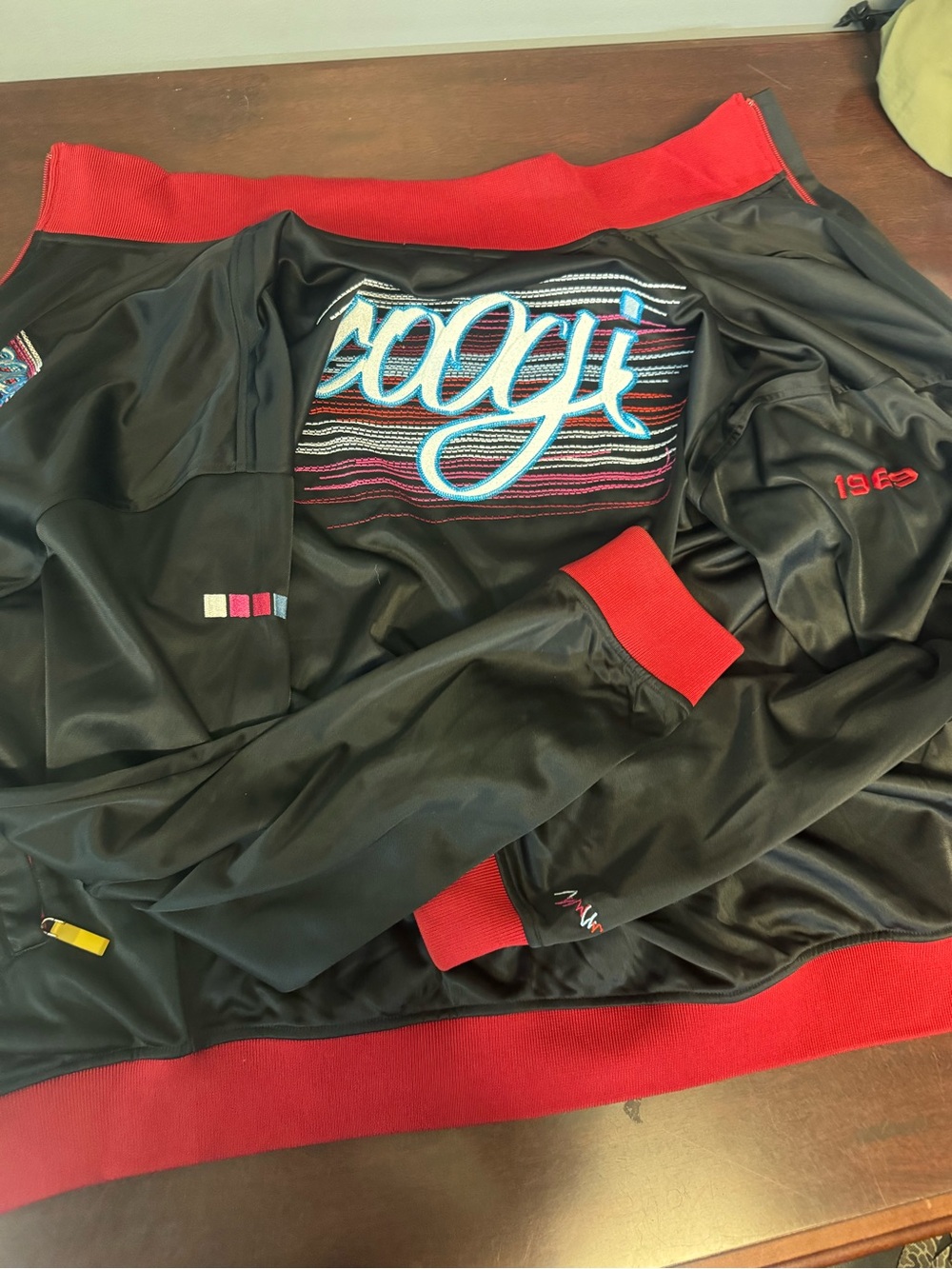 COOGI Black Sweatshirt with Red Ribbed Neck